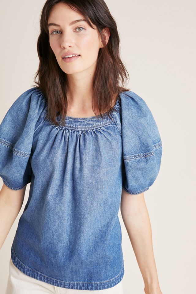Denim Puff-Sleeved Blouse #3