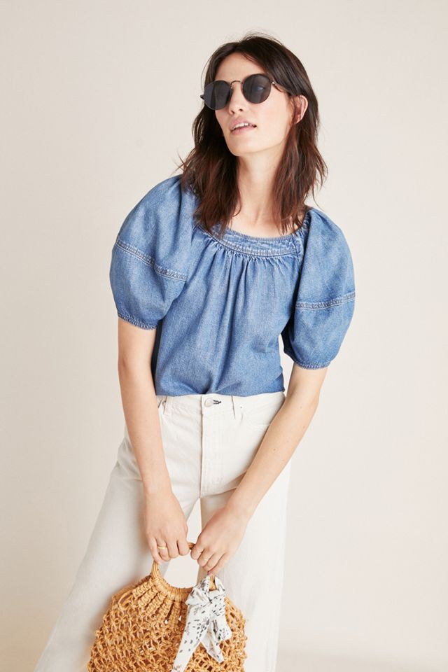 Denim Puff-Sleeved Blouse #4
