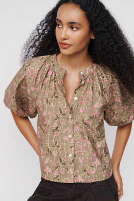Rebecca Taylor Josie 100% Cotton Blouse In Brown