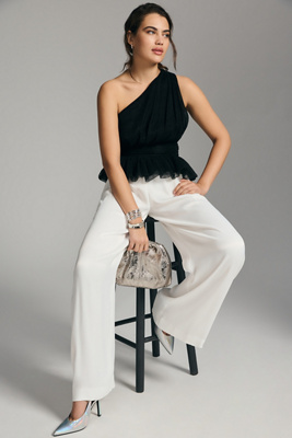 Endless Rose One-shoulder Textured Tulle Top In Black