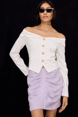 Endless Rose Stretched Off The Shoulder Blazer Top In White