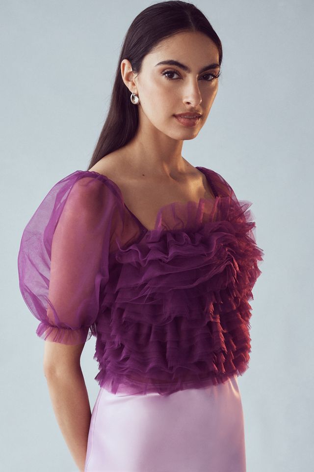 Endless Rose Organza Ruffle Crop Top Anthropologie