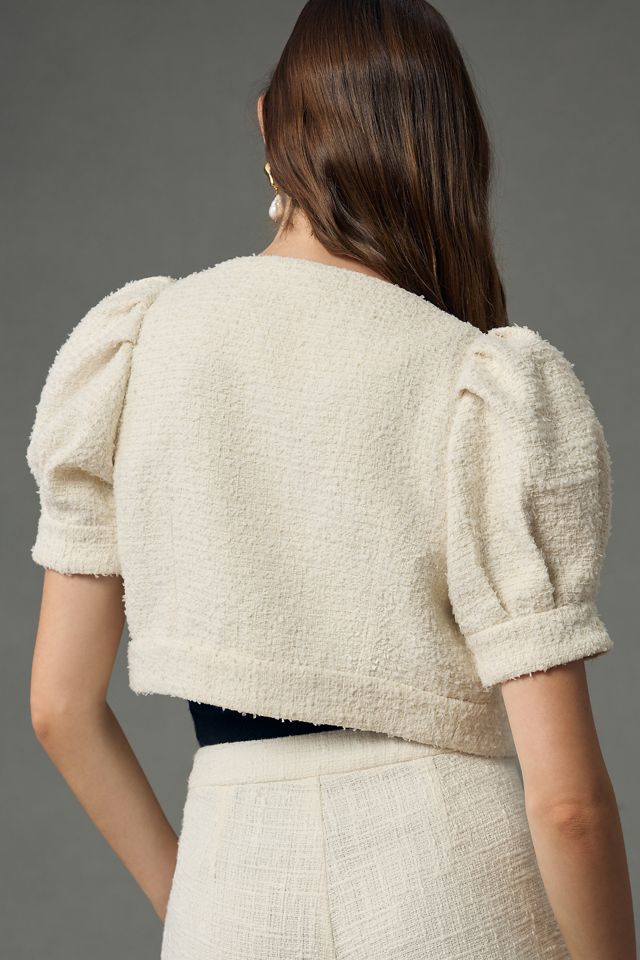 Endless Rose Cropped Puff-Sleeve Tweed Top #3