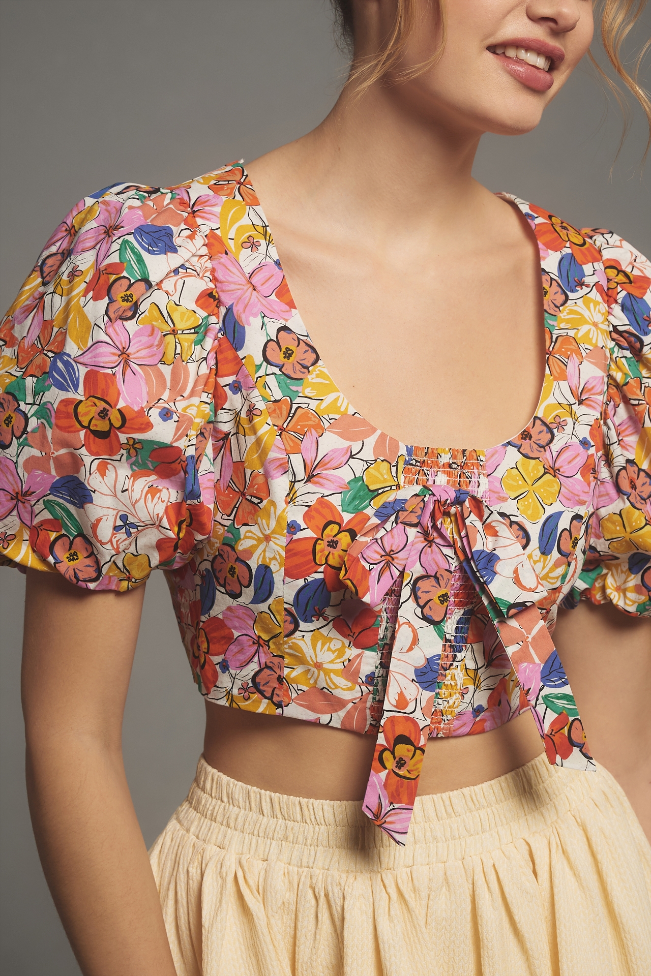 Endless Rose Puff-Sleeve Floral Crop Top