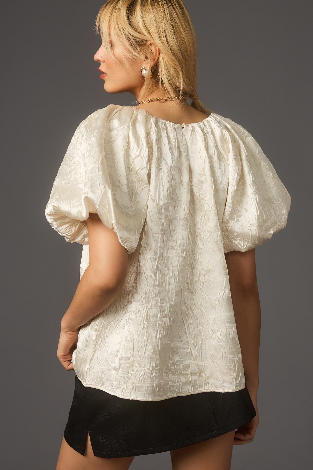 Endless Rose Crinkle Short-Sleeve Puff Blouse