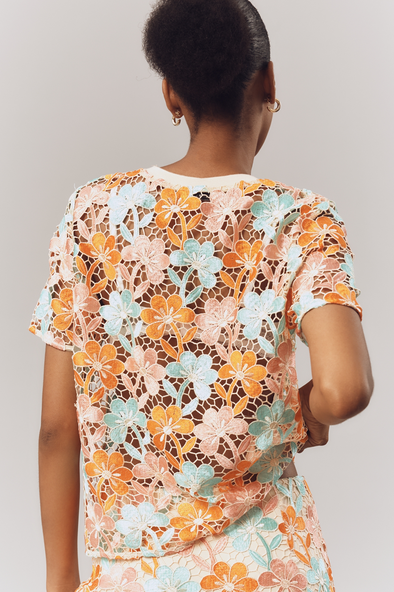 Endless Rose Short-Sleeve Embroidered Lace Top