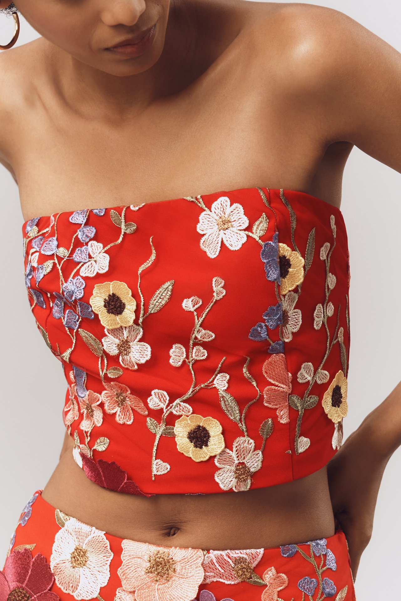 Endless Rose Strapless Embroidered Crop Top