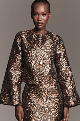 English Factory Bell-Sleeve Zebra Print Top