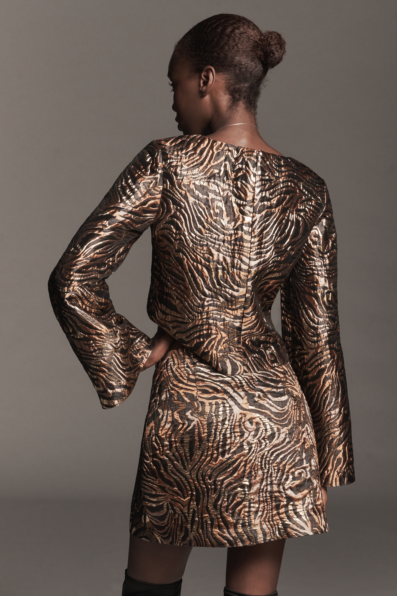 English Factory Bell-Sleeve Zebra Print Top