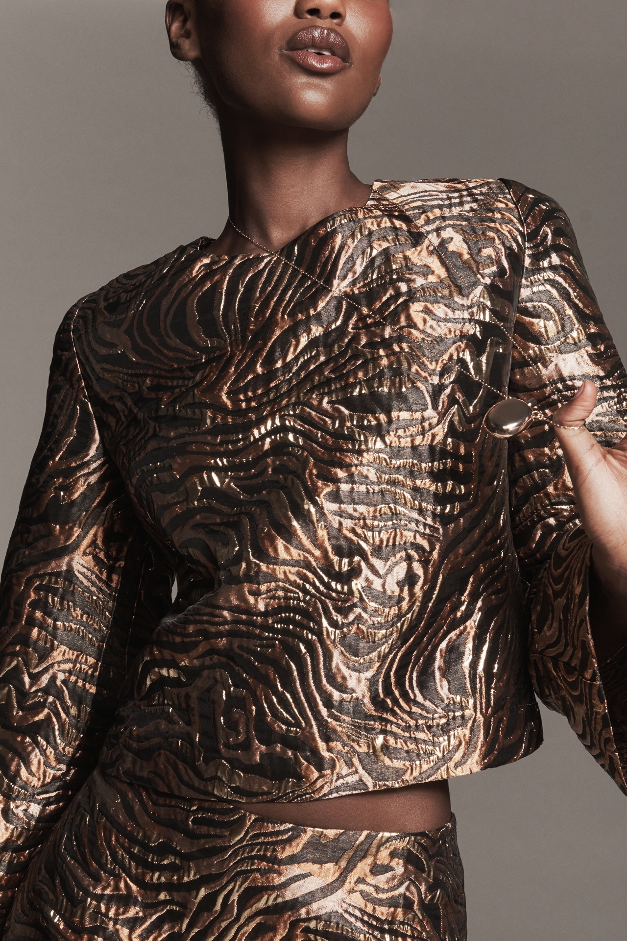 English Factory Bell-Sleeve Zebra Print Top