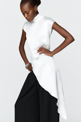S/W/F 100% Cotton Satin Mock Neck Top by Anthropologie