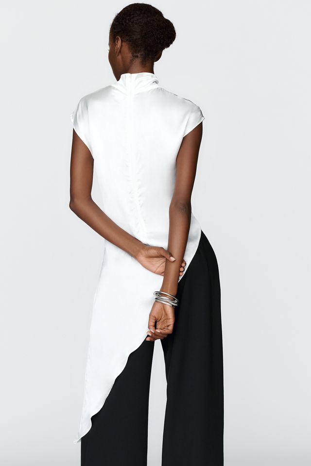 S/W/F 100% Cotton Satin Mock Neck Top #2