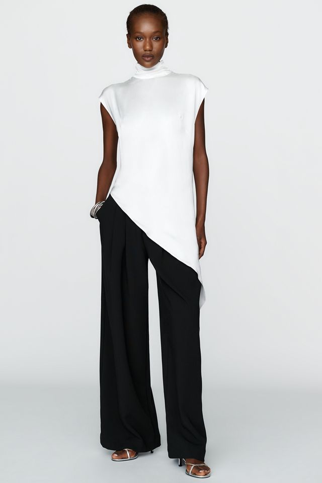 S/W/F 100% Cotton Satin Mock Neck Top #3