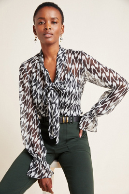 Diane von Furstenberg Tie-Neck Silk Blouse | Anthropologie