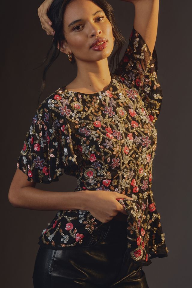 Mac Duggal Embellished Peplum Blouse | Anthropologie