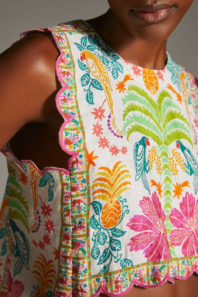 Farm Rio Embroidered Linen Tank | Anthropologie