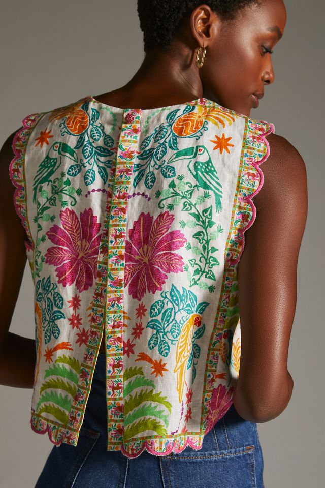 Farm Rio Embroidered Linen Tank | Anthropologie