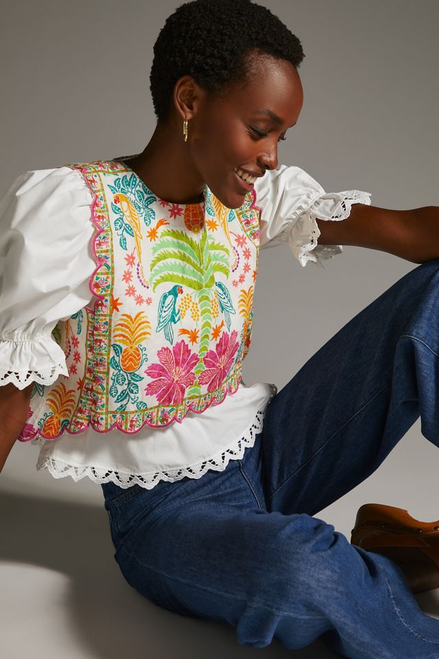 Farm Rio Embroidered Linen Tank | Anthropologie
