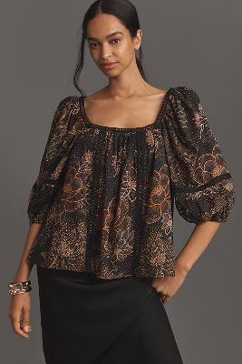 Anthropologie Corinne Peasant purchases Blouse Black Motif Medium $158