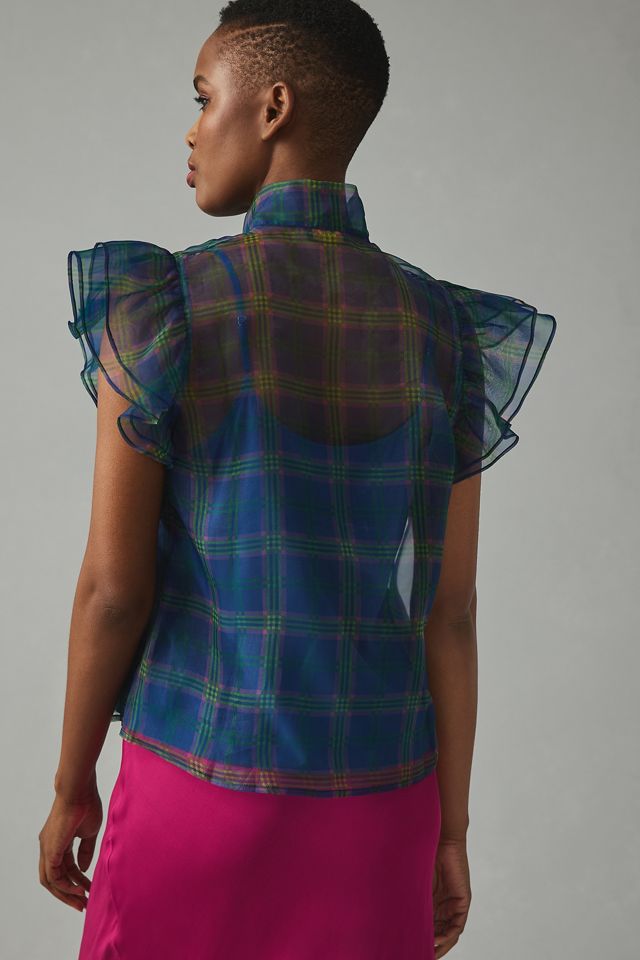 Current Air Sheer Plaid Blouse #1