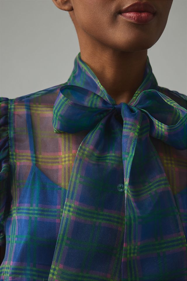 Current Air Sheer Plaid Blouse #4