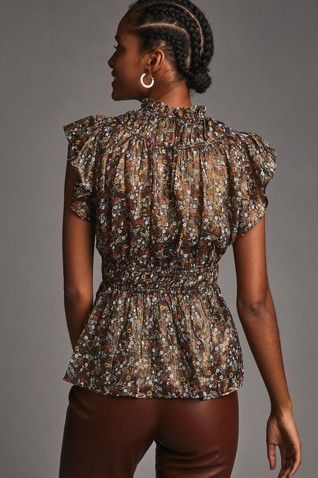 Current Air Smocked Flutter-Sleeve Blouse #1