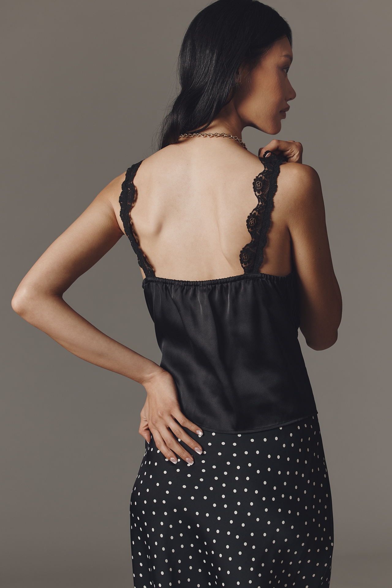 By Anthropologie Silky Lace-Trim Tank