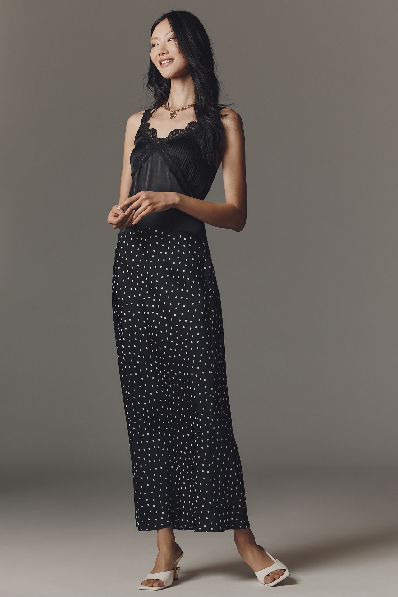 By Anthropologie Silky Lace-Trim Tank