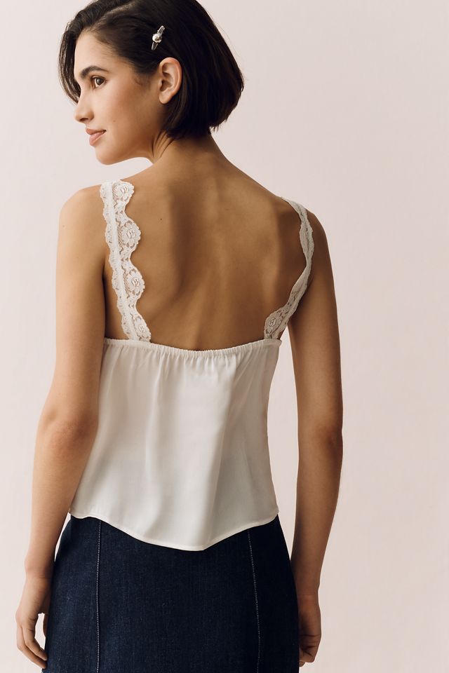 By Anthropologie Silken Lace-Trim Tank #1
