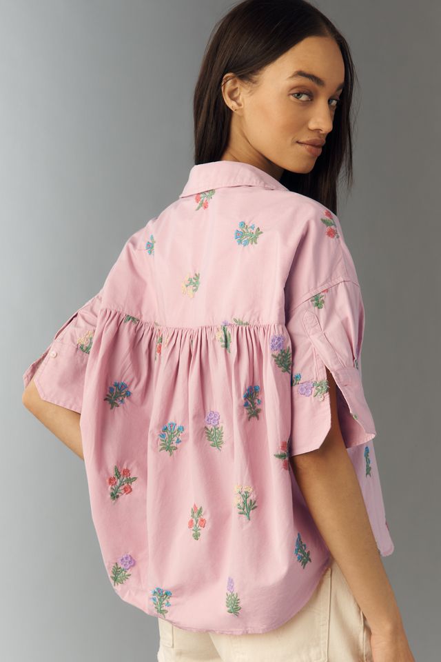 Mabel Boxy Embroidered Oxford Shirt by Maeve | Anthropologie