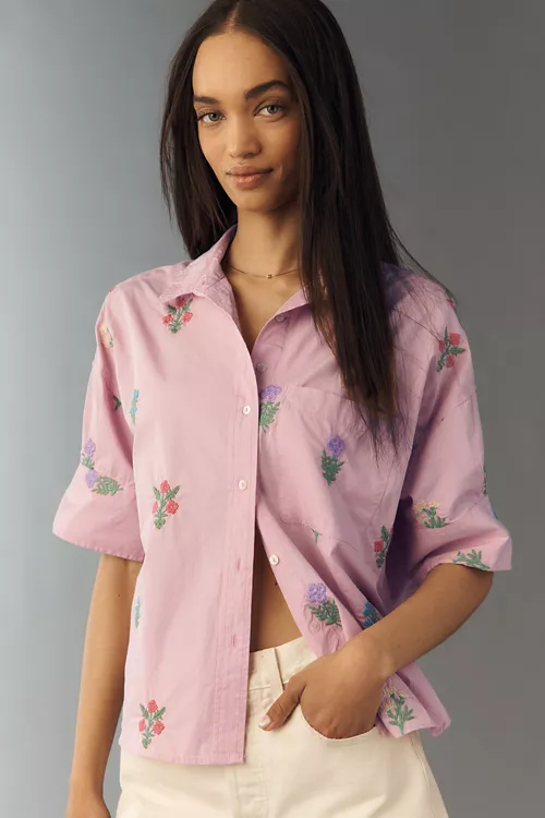 Maeve Mabel Boxy Embroidered Oxford Shirt