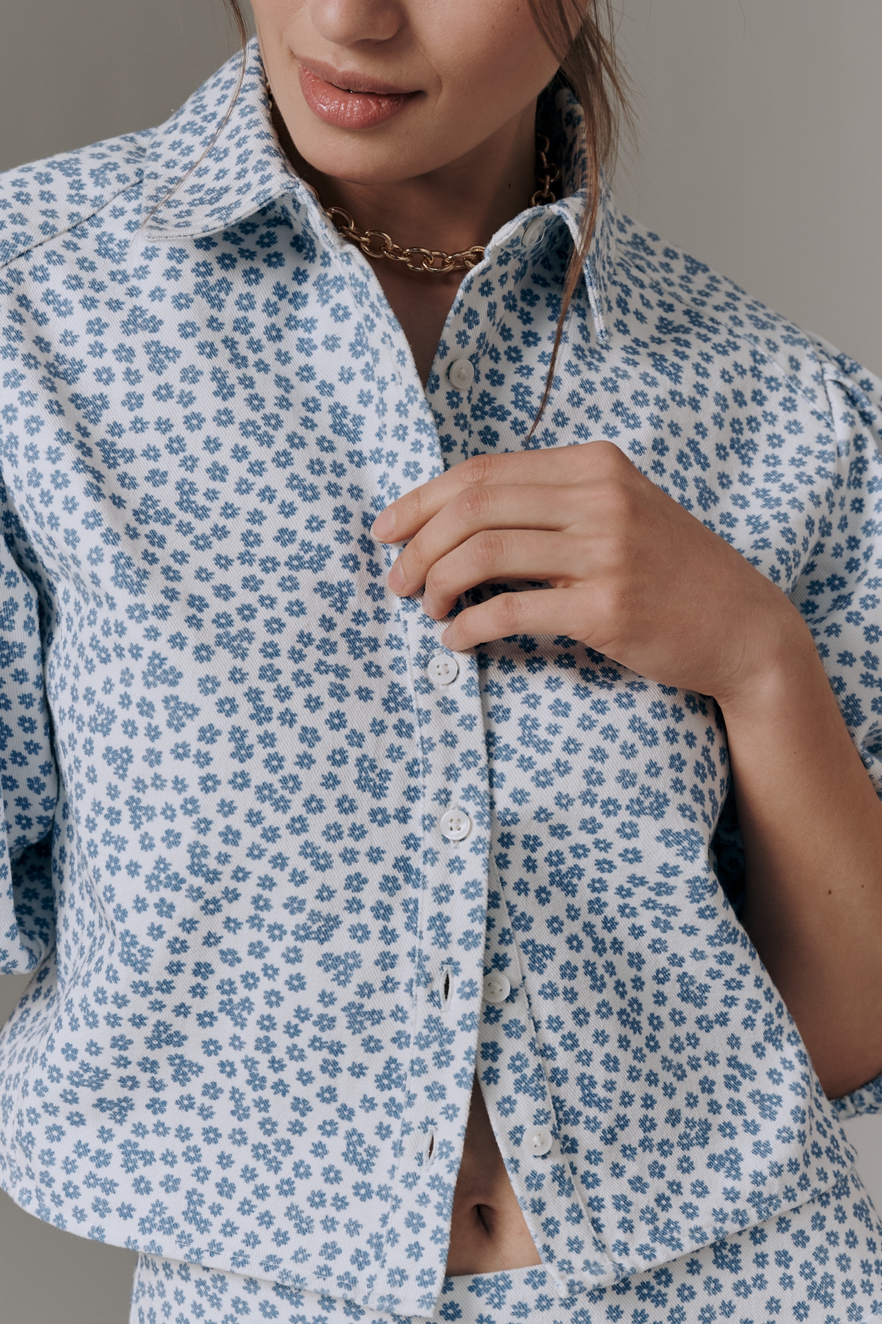 Maeve Bubble-Sleeve Buttondown Top