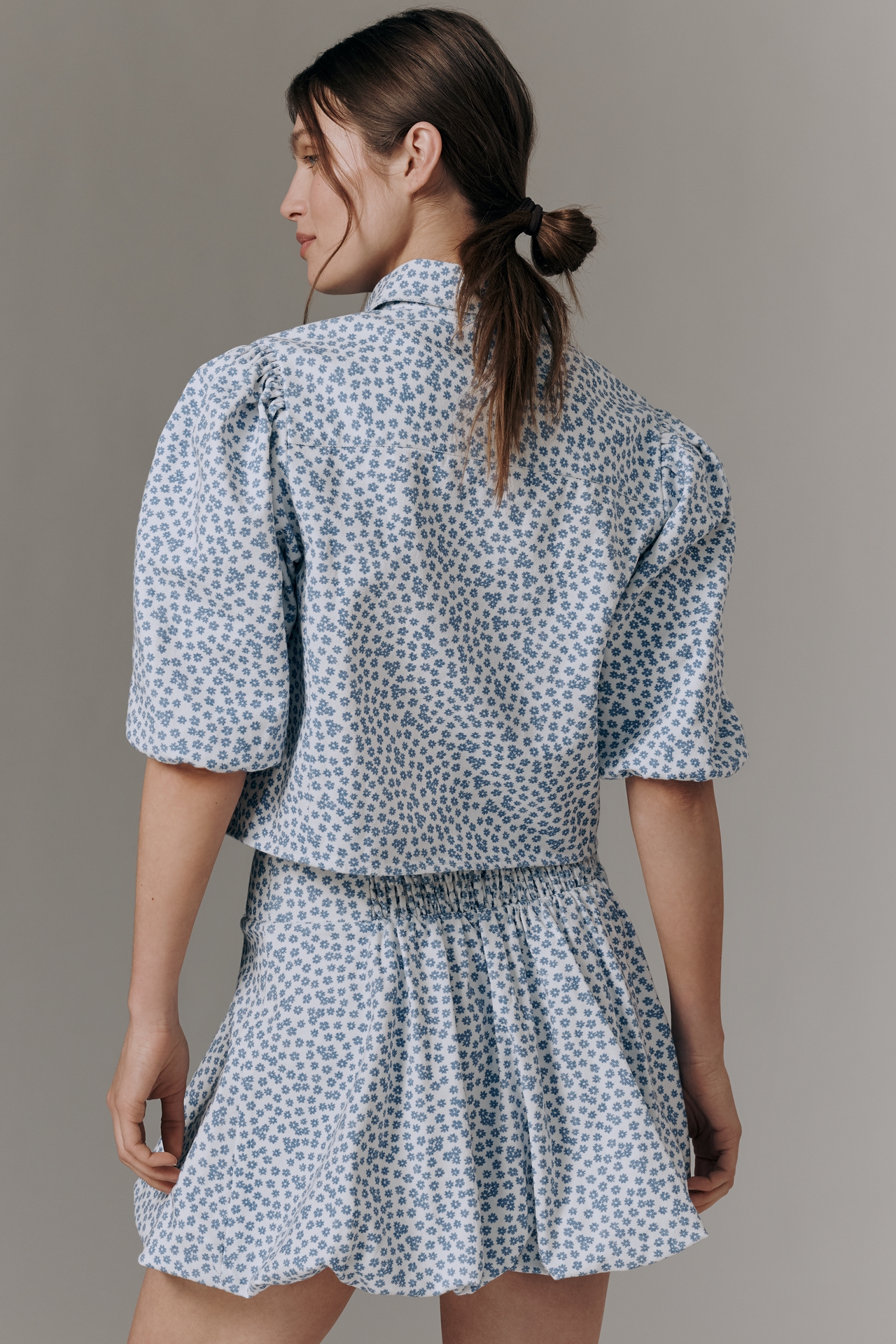 Maeve Bubble-Sleeve Buttondown Top