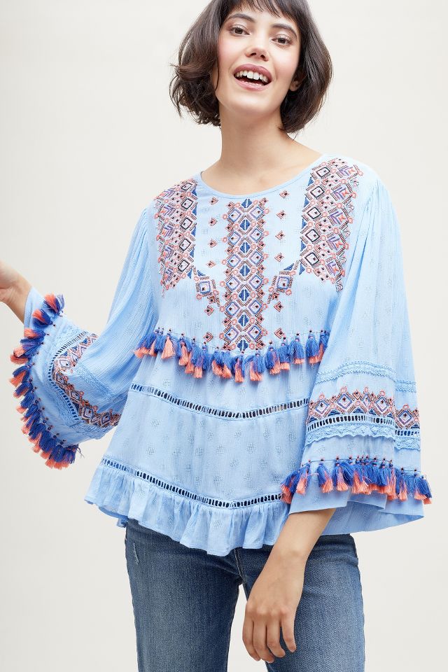 Alice Embroidered-Tasselled Peasant Blouse | Anthropologie UK