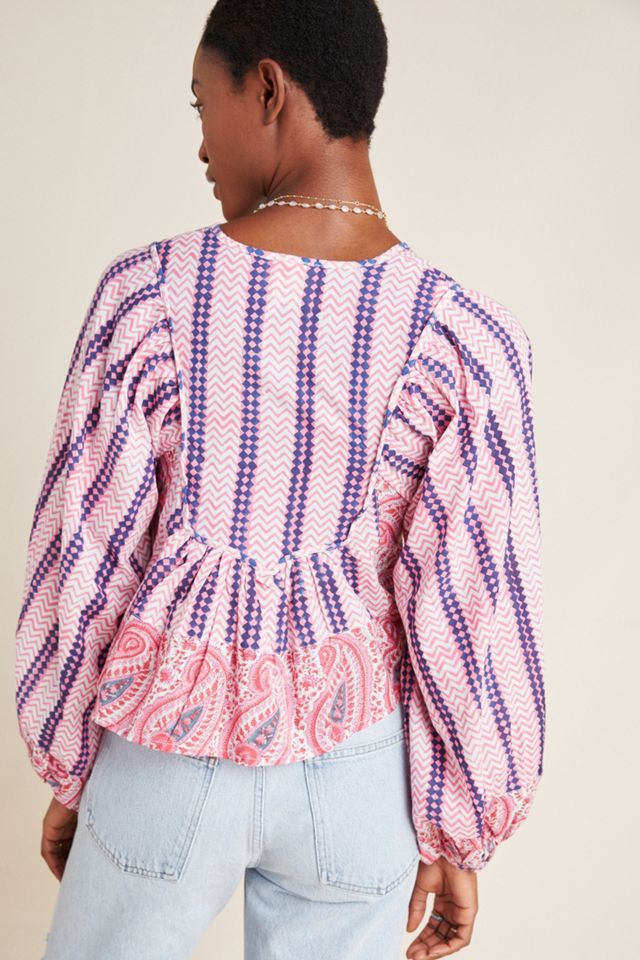 Kiara Block-Printed Peasant Blouse #1