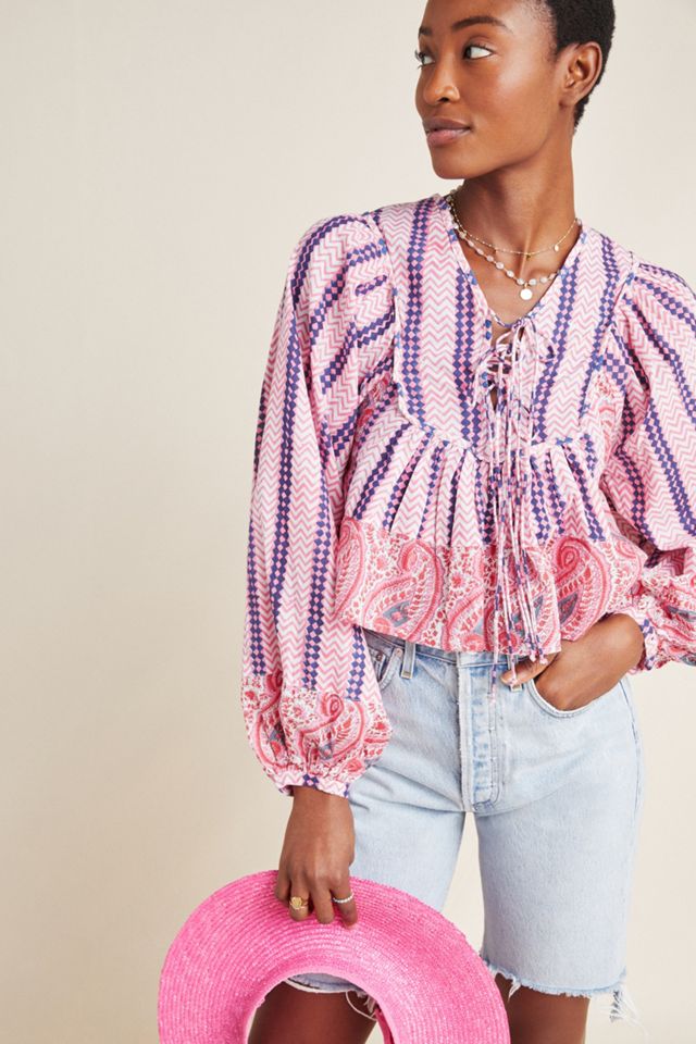 Kiara Block-Printed Peasant Blouse #2