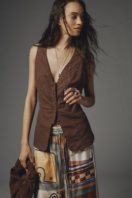 By Anthropologie Linen-Blend Long Vest