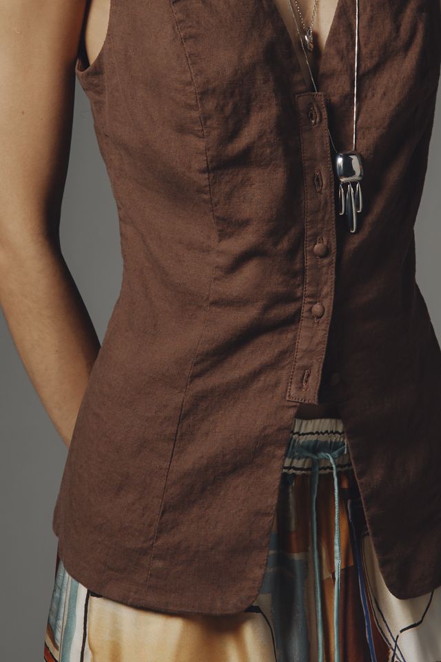 By Anthropologie Linen Blend Long Vest | Anthropologie