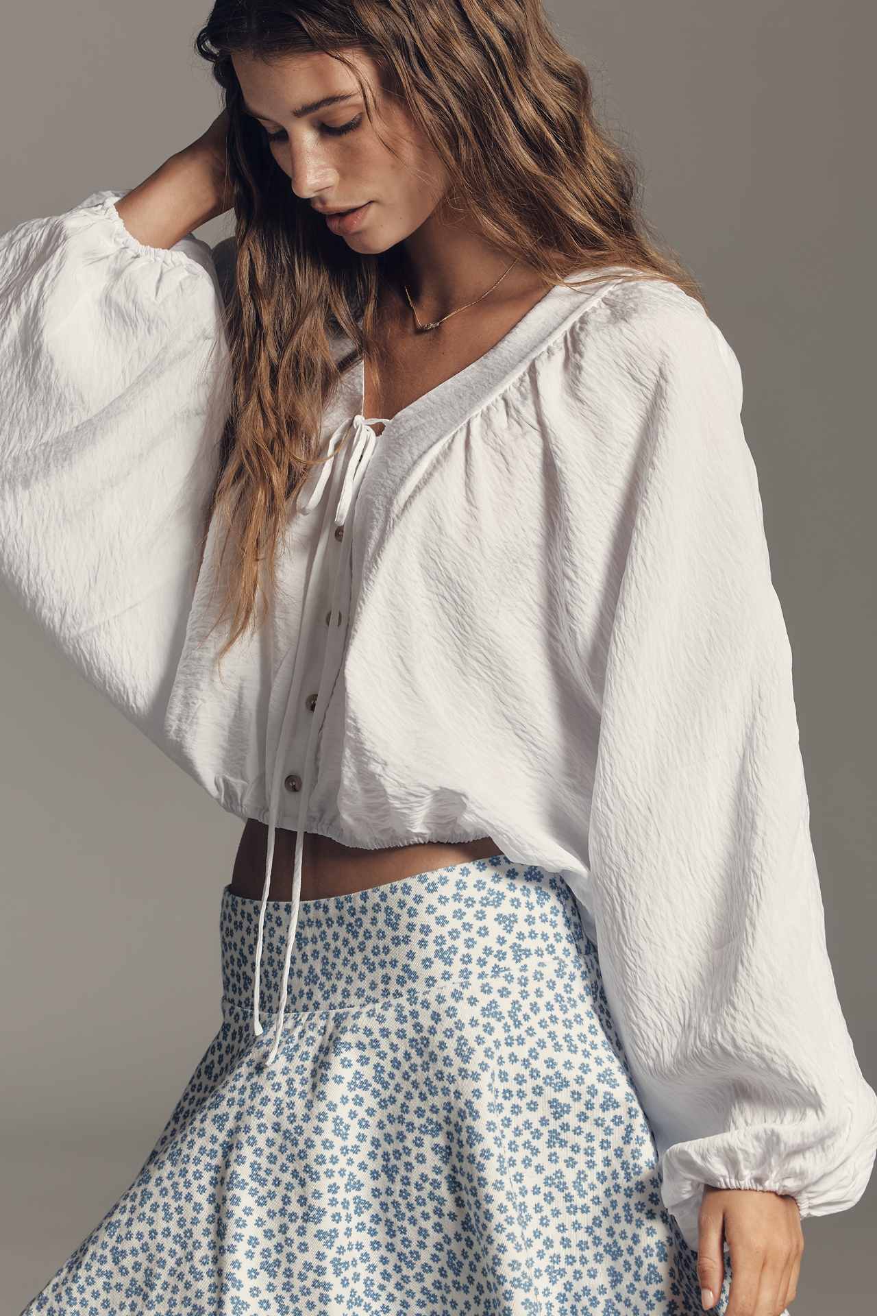 By Anthropologie Textured Long-Sleeve Batwing Blouse