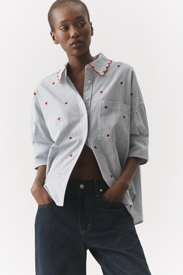 The Mabel Embroidered Scalloped Collar Boxy Oxford Shirt by Maeve