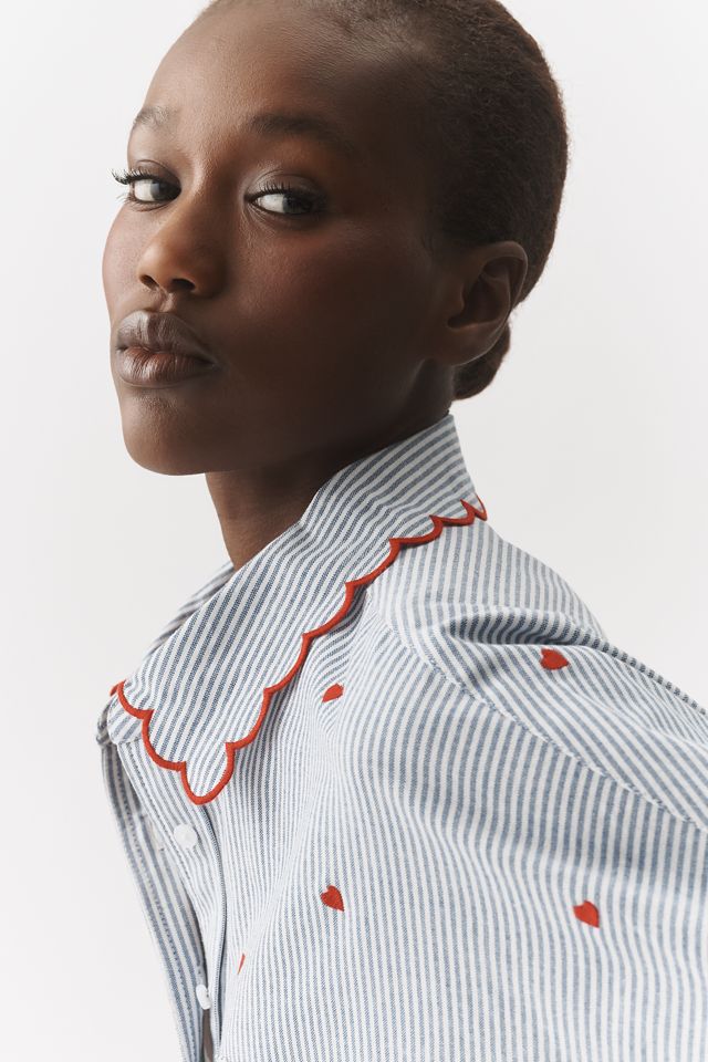 Mabel Boxy Oxford Embroidered Shirt by Maeve | Anthropologie