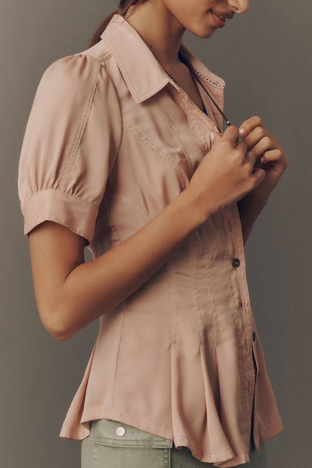 Pilcro Waisted Puff-Sleeve Buttondown Top #1