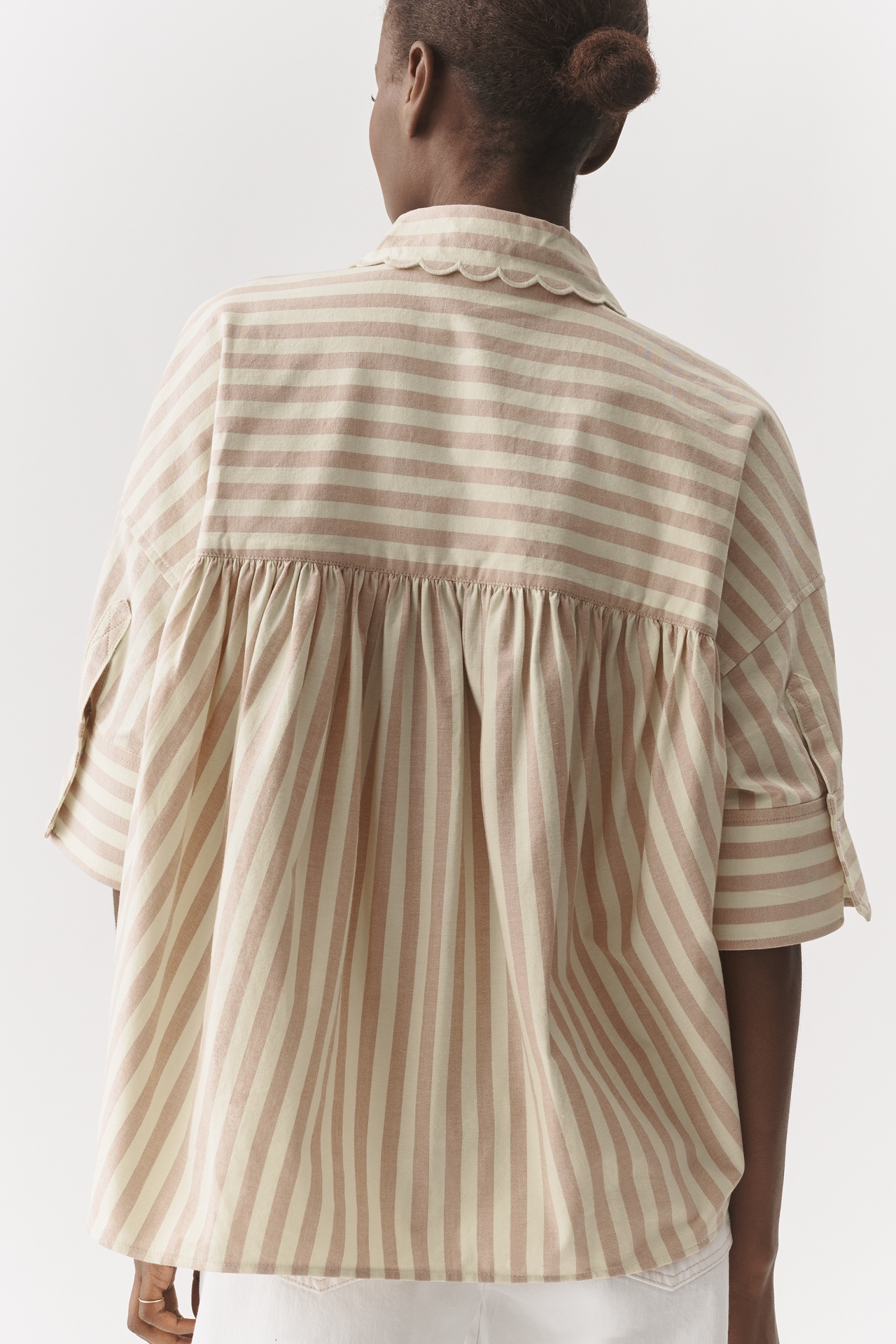 Mabel Boxy Oxford Scalloped Shirt by Maeve