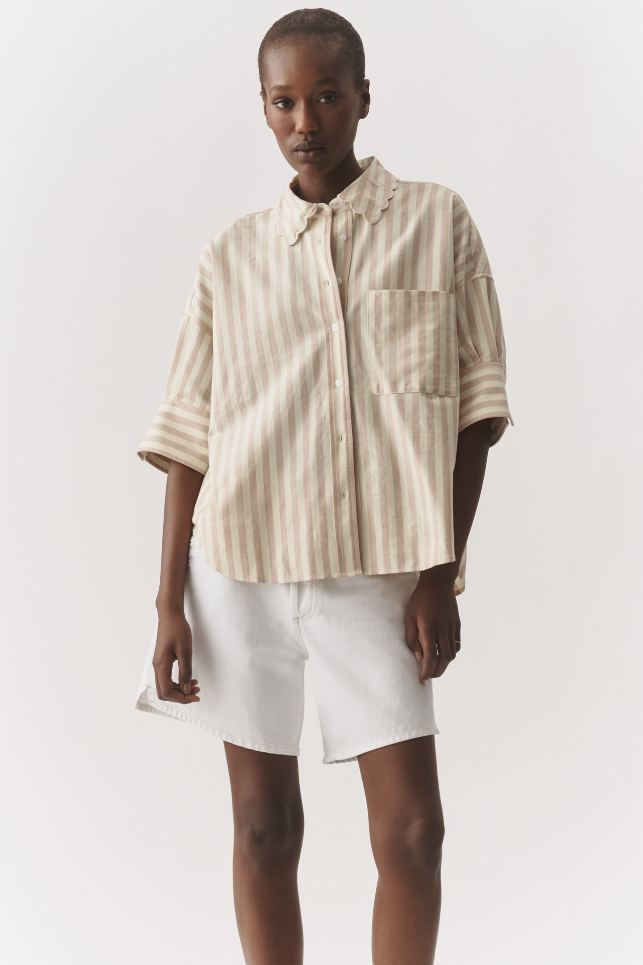 Mabel Boxy Oxford Scalloped Shirt by Maeve