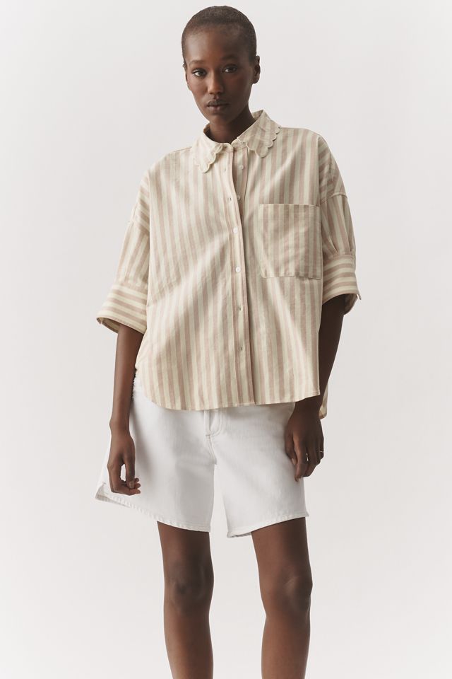 Maeve Mabel Boxy Oxford Scalloped Shirt #2