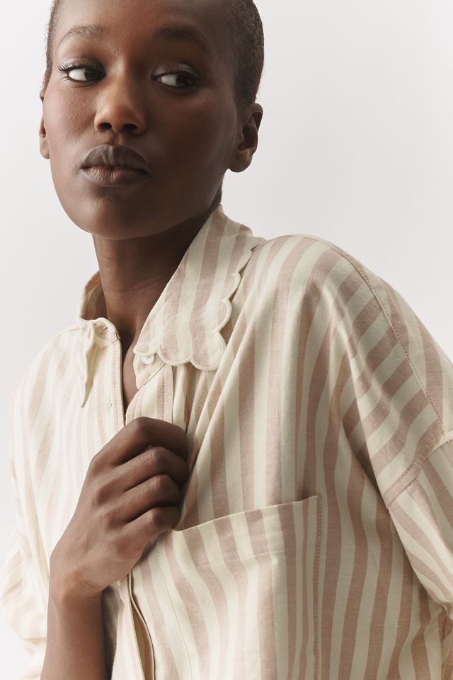 Mabel Boxy Oxford Scalloped Shirt by Maeve | Anthropologie