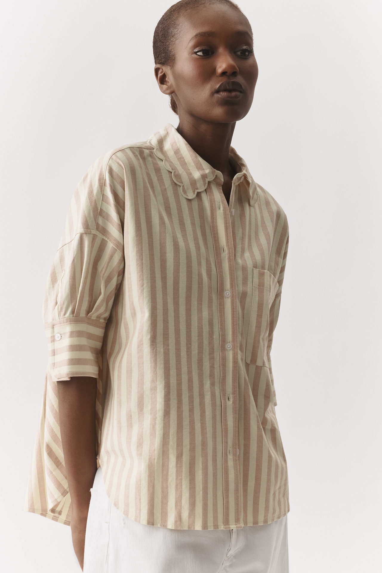 Mabel Boxy Oxford Scalloped Shirt by Maeve