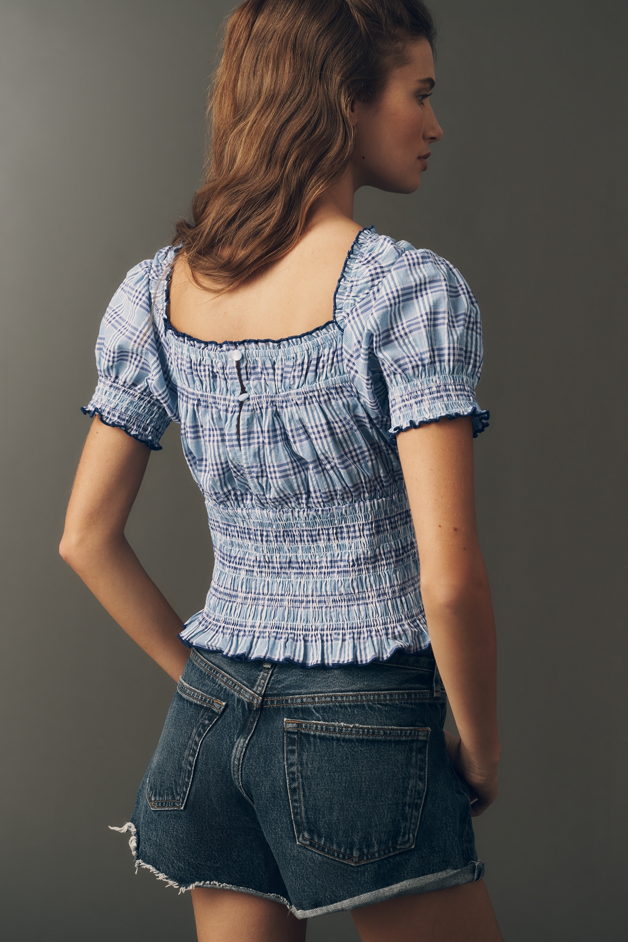 Maeve Cotton Puff-Sleeve Smocked Top