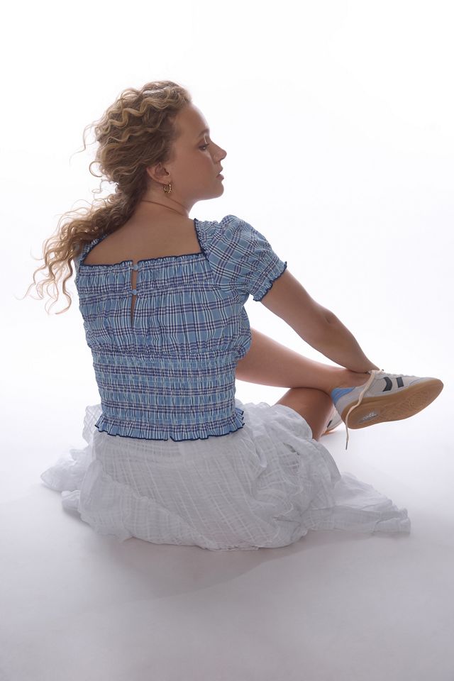 Maeve Smocked Puff-Sleeve Gingham Top #2