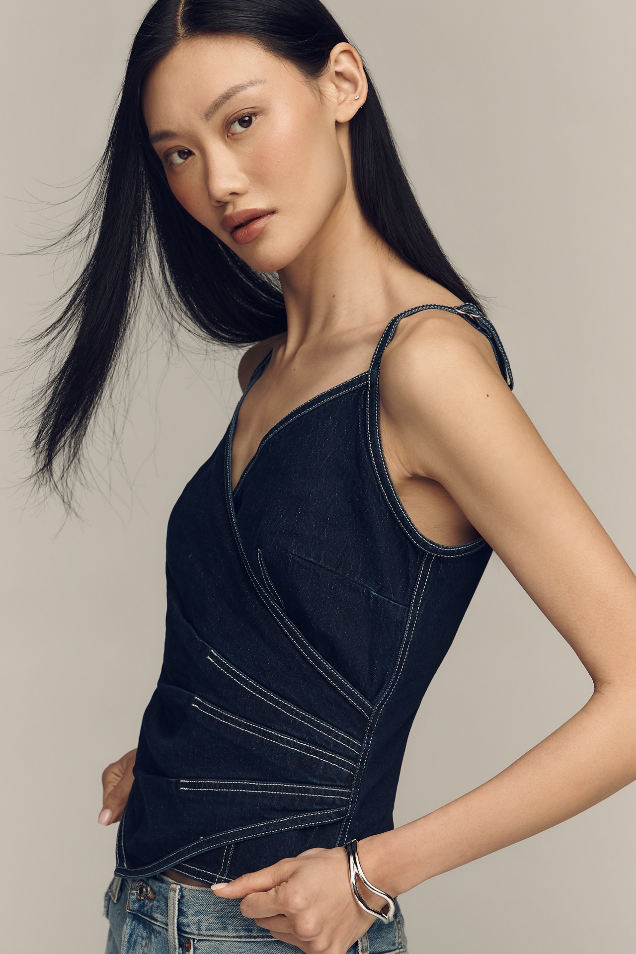 Pilcro Denim Strappy Wrap Tank